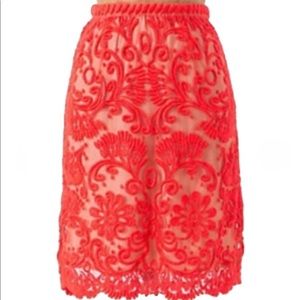 Neon pink, embroidered Barashi skirt Anthropologie